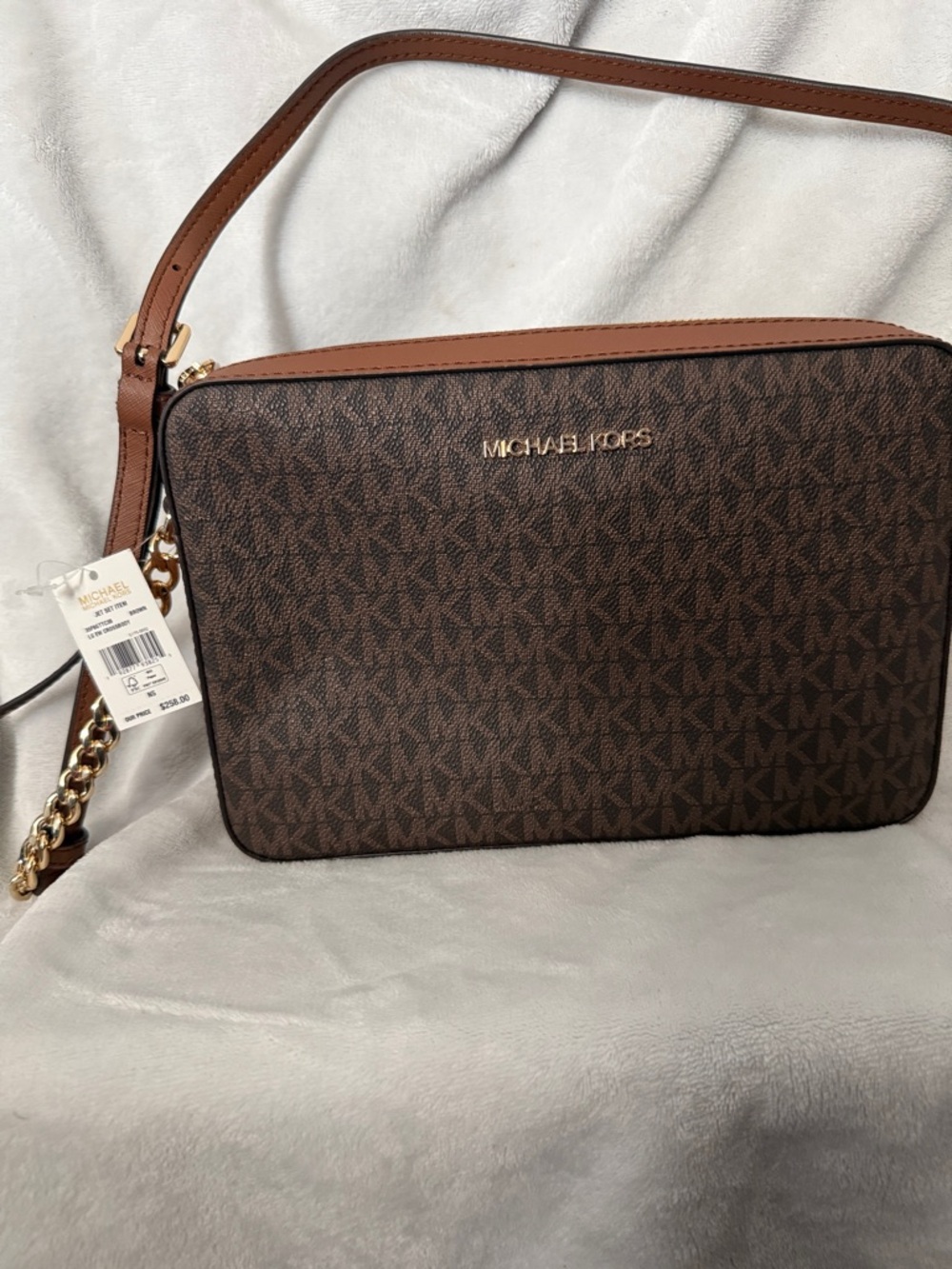 Michael Kors Brown MK Logo Crossbody Messenger Bag with Gold Hardware